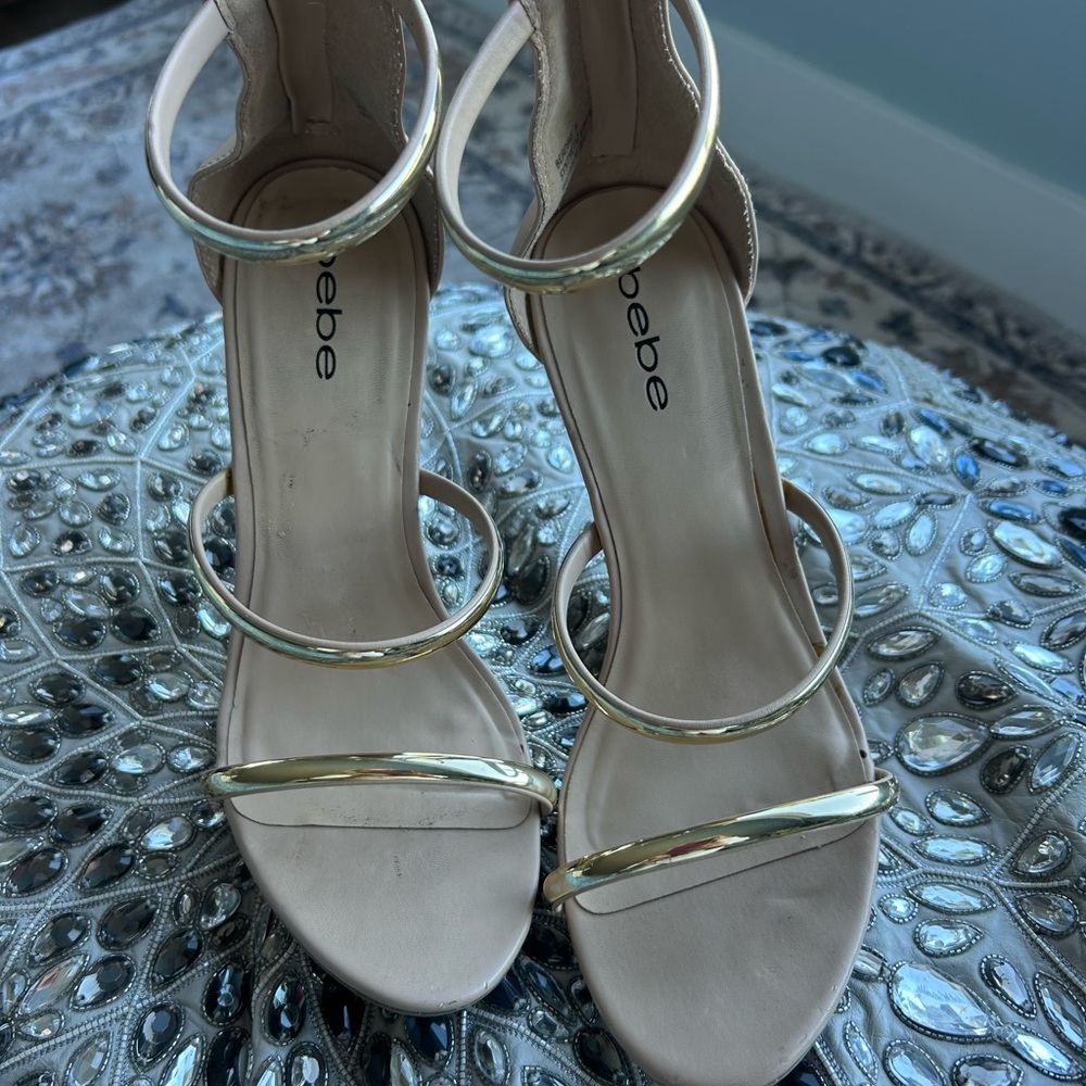 Bebe Metallic Gold Strappy Heels